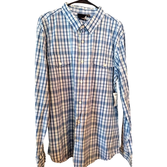 VURT Plaid Long Sleeve Button Up Casual Shirt, Size XL, White/Blue/Green - Picture 3 of 9
